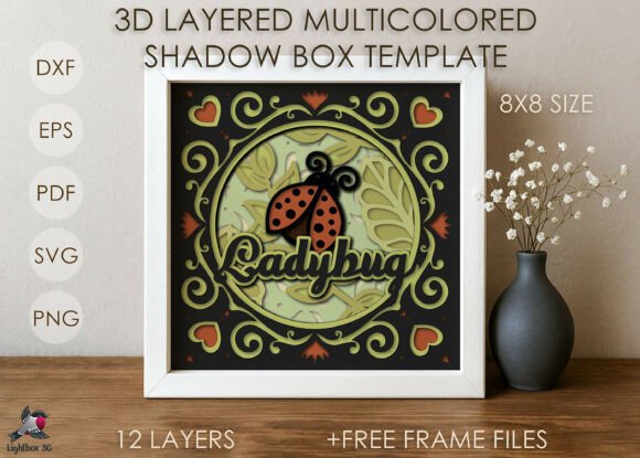 3D Ladybug Shadow Box SVG Template Review