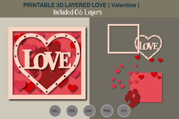 3D Layered Love Cut File: A 3D SVG for Valentine's Day