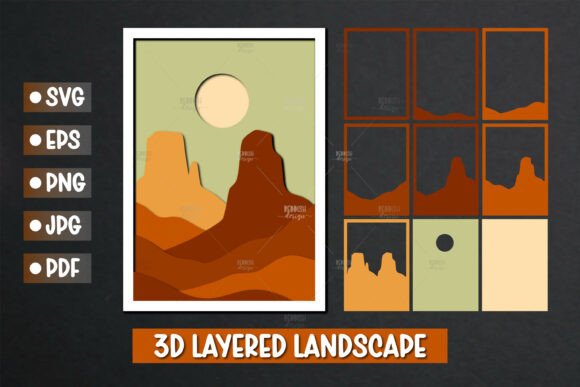 3D Layered Valley Desert Scene SVG for Ornaments