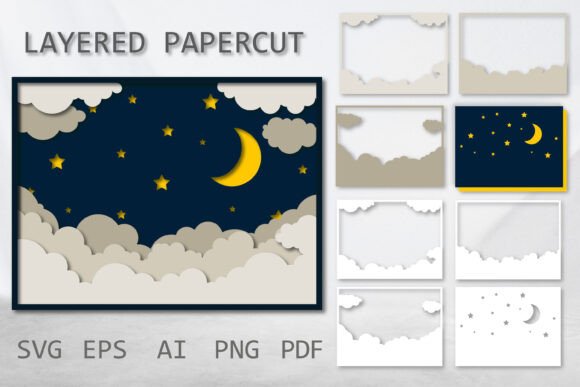 3D Night Sky Paper Cutting for 3D SVG Shadow Boxes