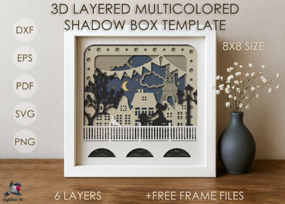 3D Paris Shadow Box SVG Template for Branding