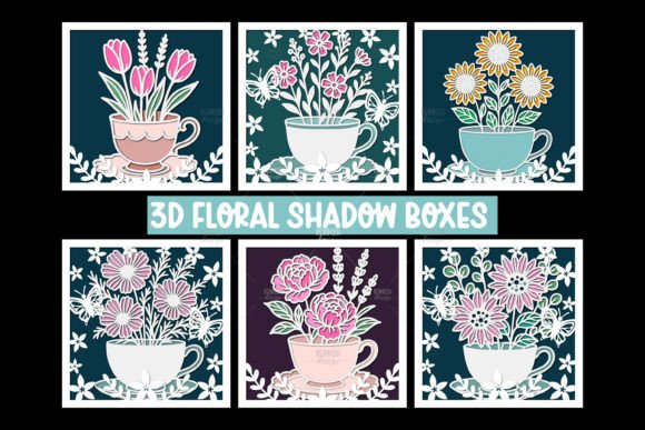 6x6 Floral Teacup 3D SVG for Shadow Boxes
