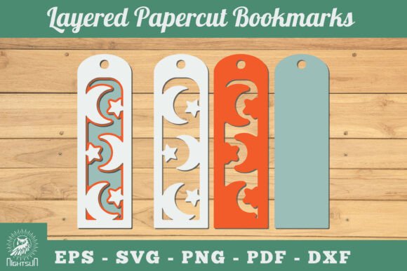 Moon and Stars 3D SVG: Space Papercut Bookmarks