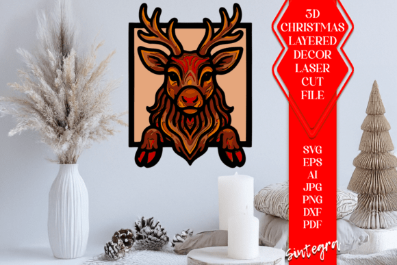 Santa's Reindeer 3D Layered SVG: Laser Cutting Christmas Asset